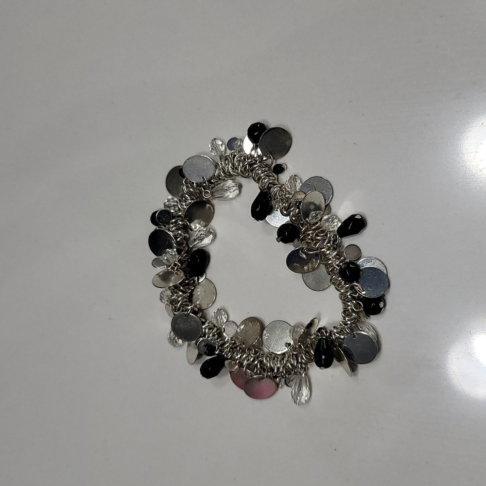 Stretch Bead and Coin Charm Bracelet